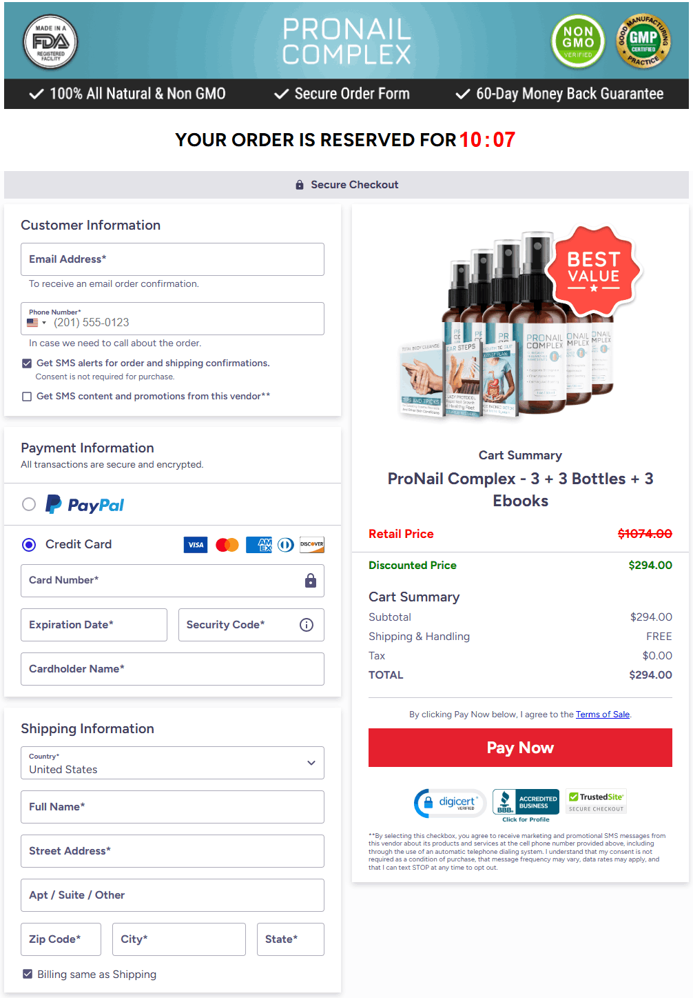 ProNail Complex Order Page